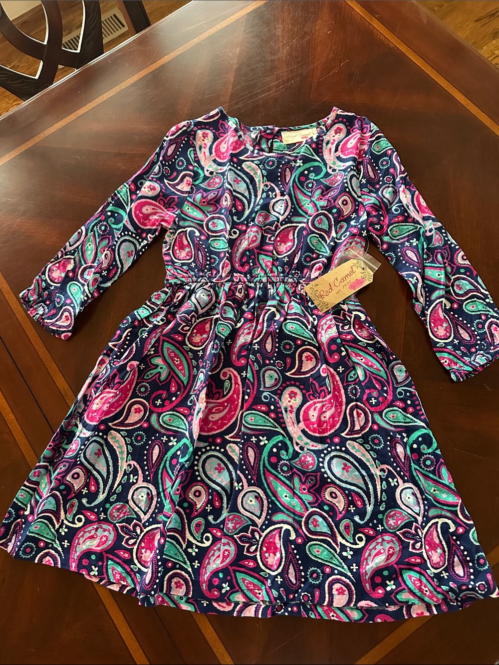Red Camel Girls Long-Sleeve Paisley Dress - Navy, Pink & Teal